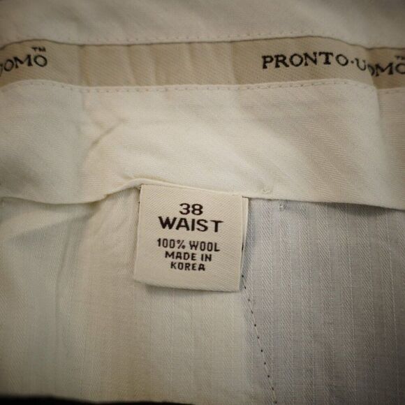 Pronto Uomo Wool Black Pleated Cuffed High Rise Dress Pants 38/27 Lined Partiall - Picture 7 of 7